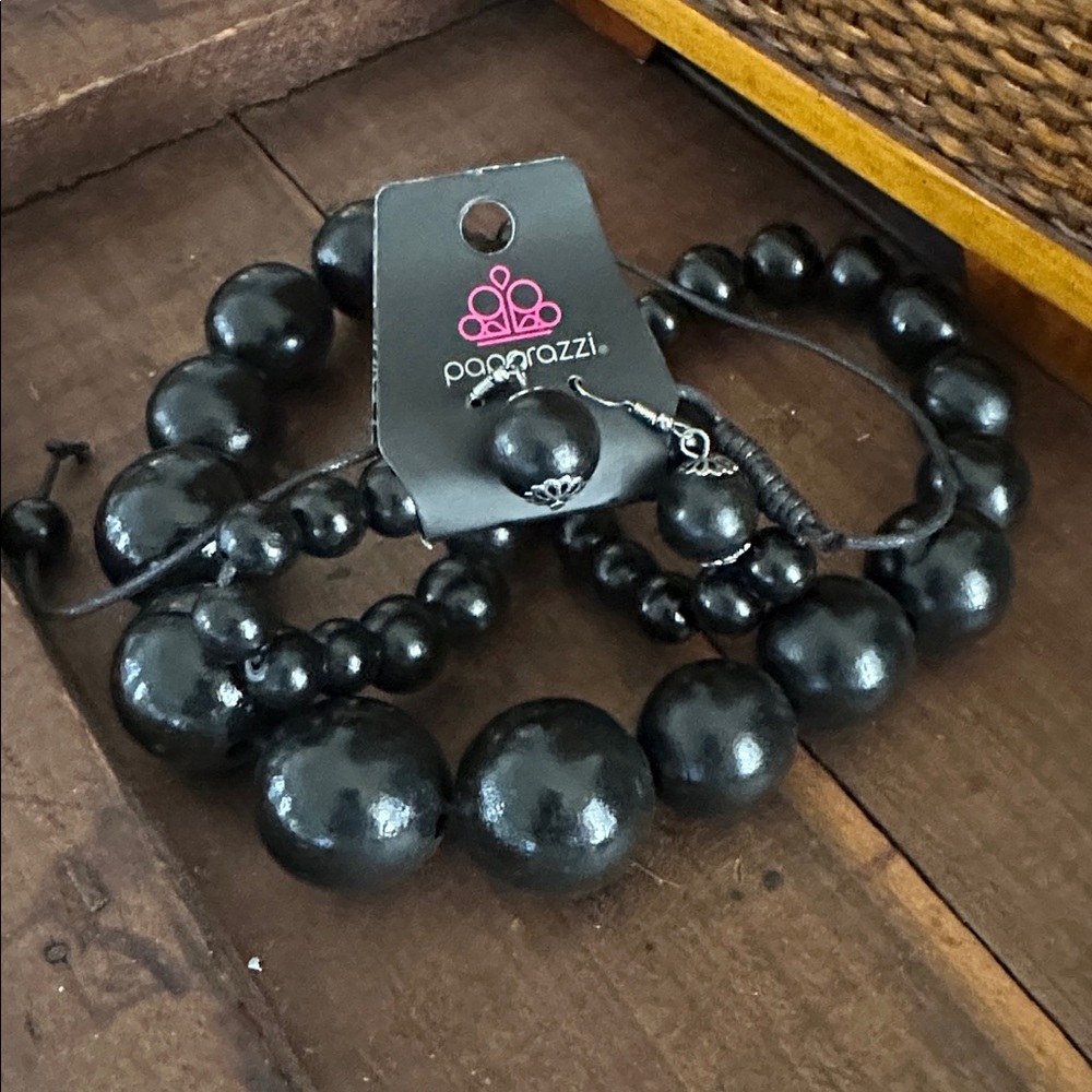 Black Bead Necklace n Earrings NWT